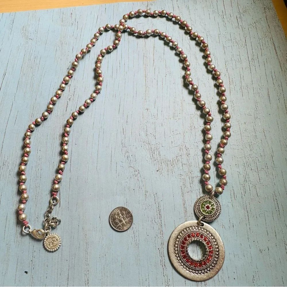 Jessica Simpson Silver Pink Knotted Crystal Circle Necklace‎